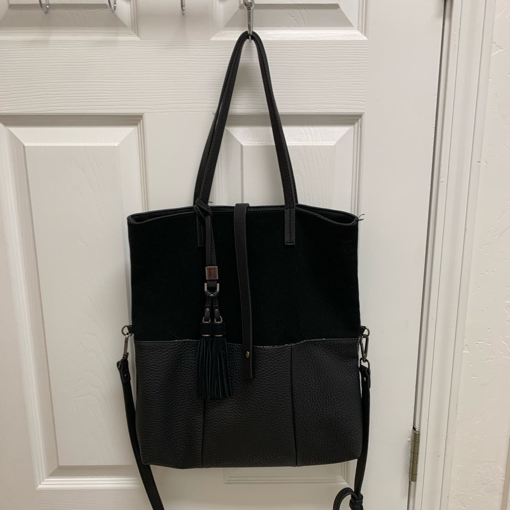 MODA LUXE Handbag Leather Suede Bag Tote Black